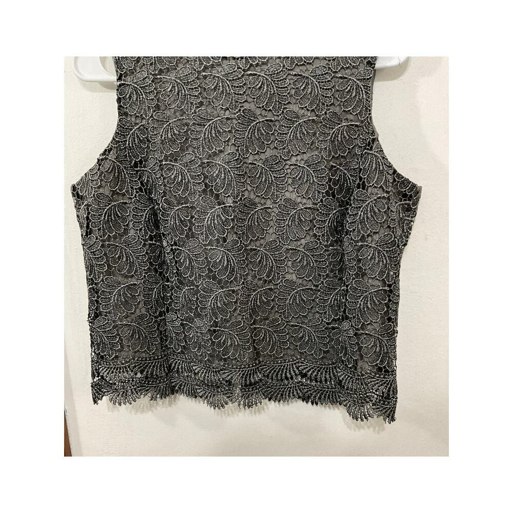 VTG 80s Talbots Shiny Lace Top Size 12 Petite Formal Fancy Button Back - Picture 3 of 6